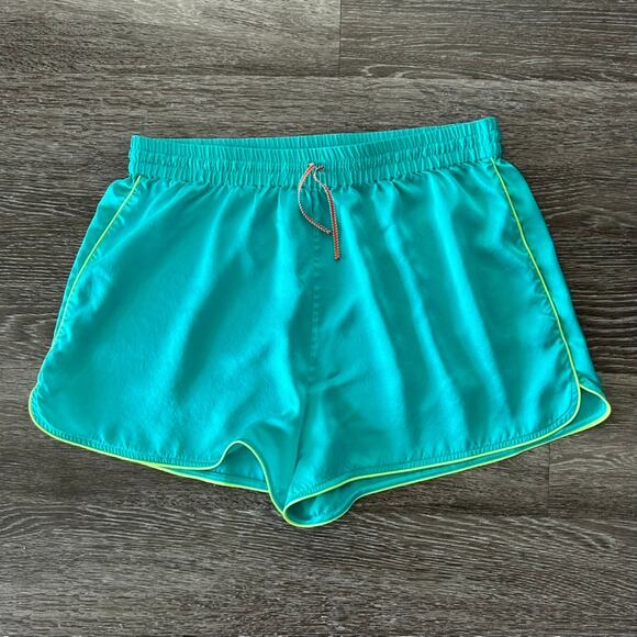 EUC DANNIJO Silk Neon Turquoise Boxing Shorts 100% Silk Sz Large Drawstring Teal - Picture 3 of 16